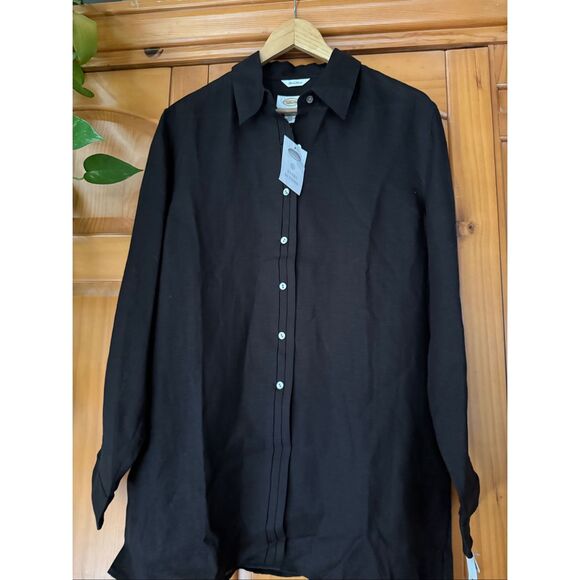 NWT Talbots Boy Friends 100% Linen Button Front Shirt Blouse Size 14 - Picture 4 of 11